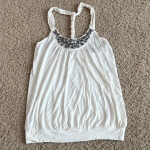 Express White Tank Top with Embellishments